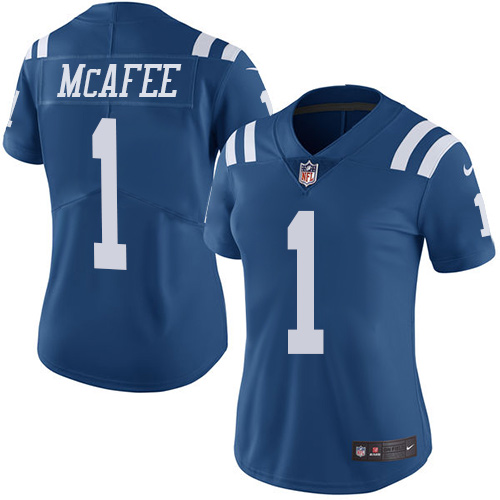 Women's Limited Pat McAfee Nike Jersey Royal Blue - #1 Rush NFL Indianapolis Colts